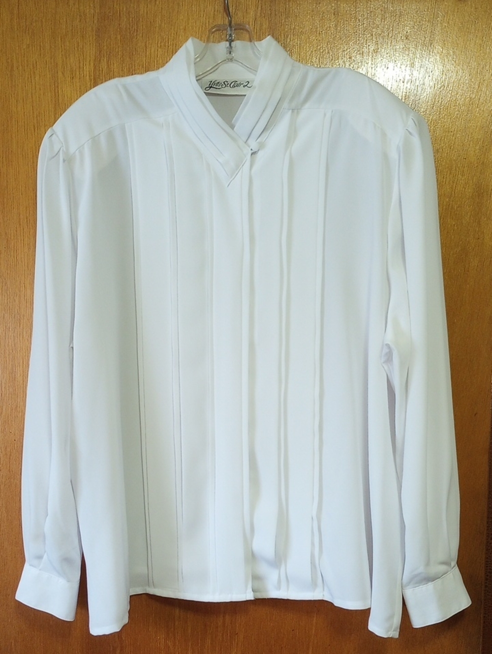 Yves St. Clair Classic Traditional White Pleated Polyester Vintage Blouse